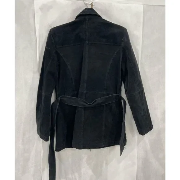 Helium London Black 100% Leather Jacket Collared Belted Full-Zip Coat, Sz Medium - Picture 4 of 13